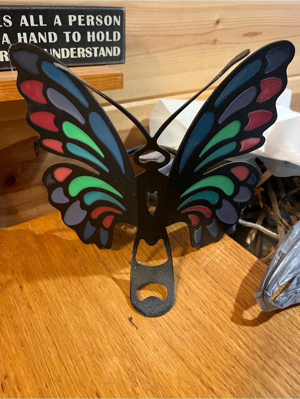 PartyLite Black Butterfly Wall Hook with Multicolor Inlay